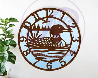 Loon Duck Lake Scene Wall Clock SVG Laser Cut Wildlife Cabin Decor (Digital Download)