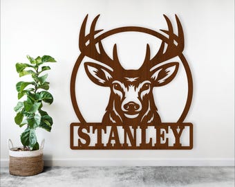 Stag Name Sign SVG: Laser Cut Deer Door Hanger (Digital Download)