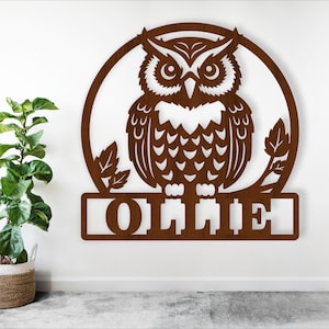 Eule Laser geschnitten Namensschild - digitaler Download Design SVG Laser geschnitten Vorlage - sofortiger Download Vektordatei Ai, Eule Wand Kunst personalisiertes Zeichen