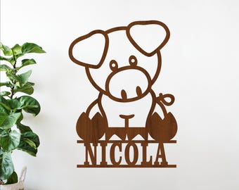 Pig Name sign SVG laser cut template, Farm animal nursery personalized decor (digital download)
