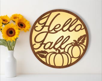 Hello fall wall art, SVG file. vector file ai, cdr, dxf instant download digital design, laser cut, seasonal wall sign