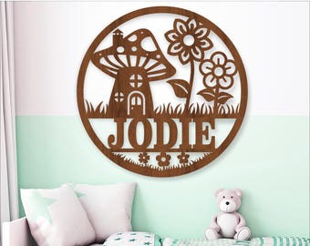 Mushroom House Name Sign: Laser Cut Door Hanger SVG (Digital Download)