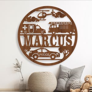 Placa de nome de veículos de resgate, SVG, porta temática de veículo ou cabide de parede, modelo de corte a laser, download instantâneo Arquivo vetorial Ai, Cdr, Dxf
