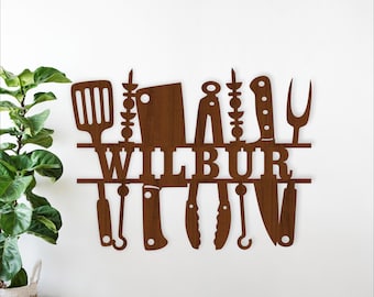 BBQ Tools Name Sign SVG - Personalized Laser Cut Grill Master Decor (Digital Download)