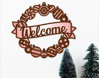 Ornament welcome wreath Christmas Laser Cut sign SVG - Holiday Welcome  (Digital Download)