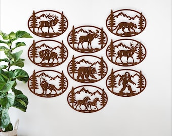 Wildlife Mountain SVG Bundle, 9 Animal Oval Wall Art Files Laser Cut (Digital Download)