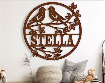 Love Birds Name Sign: Laser Cut Wall Hanger Template (Digital Download)