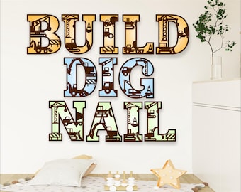 Construction alphabet set. 2 layer letters. 48 letter options SVG vector file ai, cdr, dxf and pdf/ instant download digital