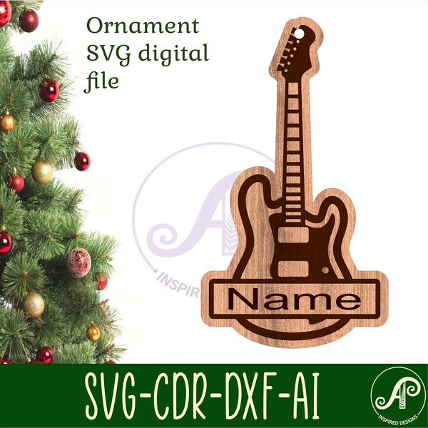 Electric Guitar Christmas Ornaments SVG laser cut, instant download Pdf, Dxf, Ai and Cdr template.