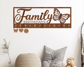 Butterfly Family Birthday Calendar SVG - Butterflies Monthly Reminder Sign Laser Cut File (Digital Download)