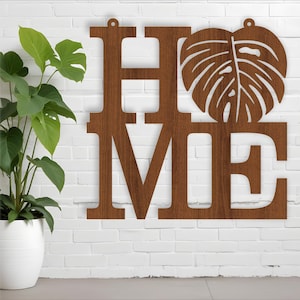 Zuhause mit Monstera Wandschild, SVG-Datei. vektor, ai, cdr, dxf sofort download digital design, laser cut, wandkunst