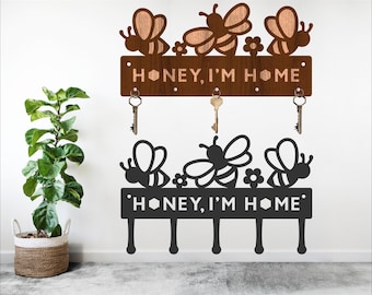 Bee Honeycomb Key Holder Laser Cut File: Wood & Metal (Digital Download