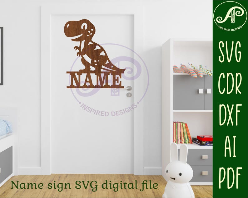 T-Rex Dino namnskylt - Dinosaur personlig laserskuren SVG-mall (digital nedladdning) bild 5