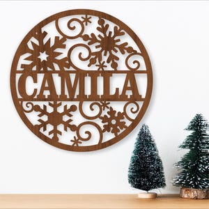Placa de nome de flocos de neve, SVG, porta com tema de natureza ou cabide de parede, modelo de corte a laser, download instantâneo Arquivo vetorial Ai, Cdr, Dxf