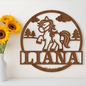 Pferde Namensschild, SVG, Laser cut Vorlage, Sofort-Download Vektordatei Ai, Cdr, Dxf