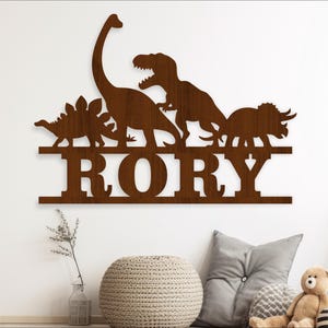 Placa de nome de dinossauros, SVG, placa personalizada com tema de dinossauro, modelo de corte a laser, download instantâneo de arquivo vetorial