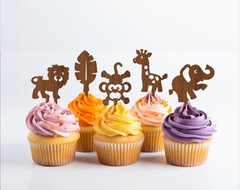 Safari Animal Cupcake Toppers: 7 Designs Laser Cut Template (Digital Download)