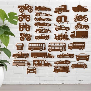 車両の切り抜きシルエット形状 x 32 - SVG レーザーカットファイル - デジタルダウンロード車両、車、トラックの形状