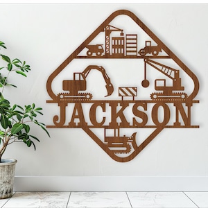 Placa de construção, placa de nome, SVG, porta temática de veículo ou cabide de parede, modelo de corte a laser, download instantâneo Arquivo vetorial Ai, Cdr, Dxf