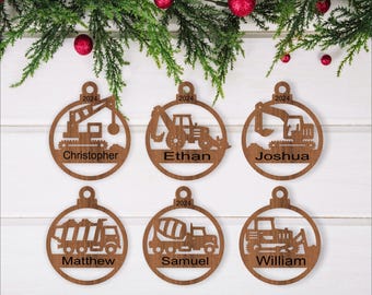 Construction vehicles Christmas Ornaments, 6 designs  SVG laser cut, instant download Pdf, Dxf, Ai and Cdr template.