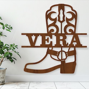 Cowboy-Stiefel SVG Laser geschnitten Vorlage, Tür- oder Wandhänger, Vektordatei ai, cdr, dxf pdf sofort Download