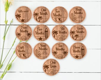 Beach, Nautical monthly milestone discs - Baby photo shoot laser engraved SVG files (Digital download)