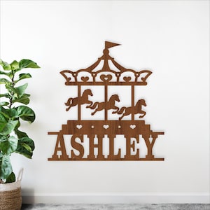 Carousel name sign laser cut SVG personalized wall art (digital download)