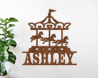 Carousel name sign laser cut SVG personalized wall art (digital download)