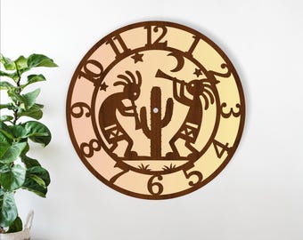 Kokopelli Desert Clock SVG Southwest Wall Art Laser Cut Wood Home Decor (Digital Download)