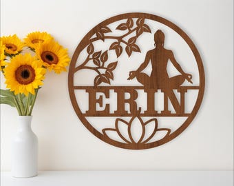 Yoga Name Sign SVG - Laser Cut Personalized Meditation Wall Decor (Digital Download)