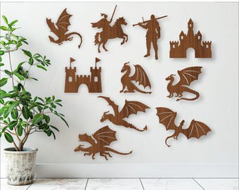 Dragon, Knight & Castle Laser Cut Files: SVG Vector Cutouts (Digital Download)