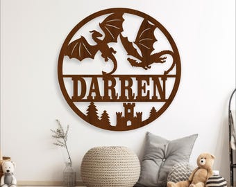 Dragon Name Sign: Laser Cut Door Hanger Template (Digital Download)
