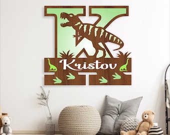 T-Rex Monogram SVG: Laser Cut Dinosaur Name Sign (Digital Download)