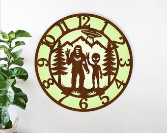 Bigfoot Alien Clock SVG Laser Cut UFO Sasquatch Wall Art (Digital Download)