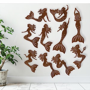 Dessins de sirène, 10 formes découpées au laser, fichiers SVG vectoriels, ai, cdr, téléchargement immédiat dxf