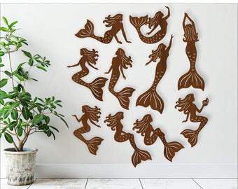 Mermaid designs, 10 laser cut shapes vector SVG files , ai, cdr, dxf instant download