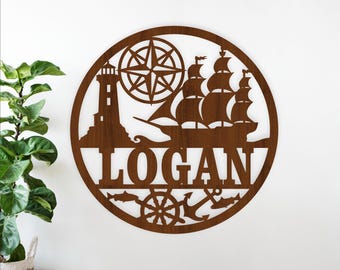 Nautical Name Sign: Ocean Theme Laser Cut File (Digital Download)