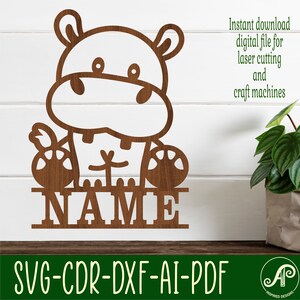 Hippo Copyable Hippo Name Sign SVG Laser Cut Template, Door or Wall Hanger, Vector ...