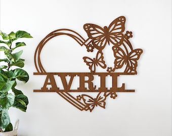 Butterfly Heart Name Sign _ Butterflies Personalized Laser Cut Wall Art (Digital Download)