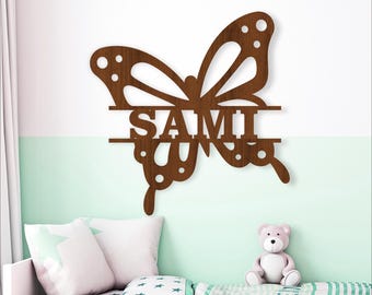 Butterfly Name Sign Laser Cut Template, Butterflies Wall Decor  (Digital Download)