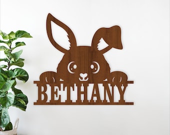 Bunny Name Sign SVG - Rabbit Personalized Laser Cut Wall Art (Digital Download)