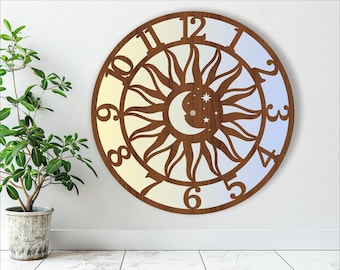 Sun and Moon Wall Clock Laser Cut Files, Celestial clock templates (Digital Download)