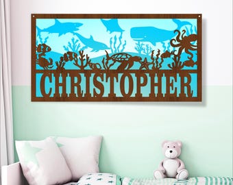 Ocean Name Sign SVG: Underwater Nursery Decor, Laser Cut File (Digital Download)