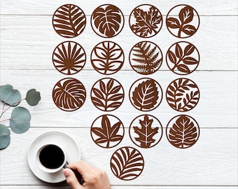 Leaf Coaster Set SVG Bundle | Leaves Laser Cut Coasters x 16 (digital download)