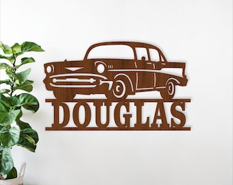 Classic car name sign svg laser cut- Car lovers personalized wall art (digital download)