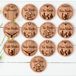 Cowboy monthly milestone discs laser engraved SVG files -Digital download nursery themed bundle of monthly milestone discs western theme