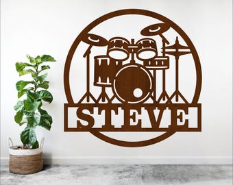 Drum Kit Name Sign: Music Decor Laser Cut File (Digital Download)