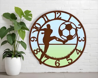 Football player male / soccer wall clock laser cut files SVG (Digital Download)