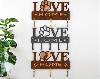 LOVE Dog Key Holders Laser Cut File: Wood & Metal Designs (Digital Download)