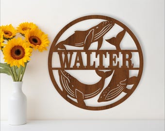 Whale Wall Name Sign: Laser Cut File (Digital Download)